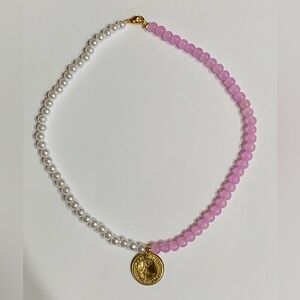 Handmade Pink & Pearl Beaded Necklace
